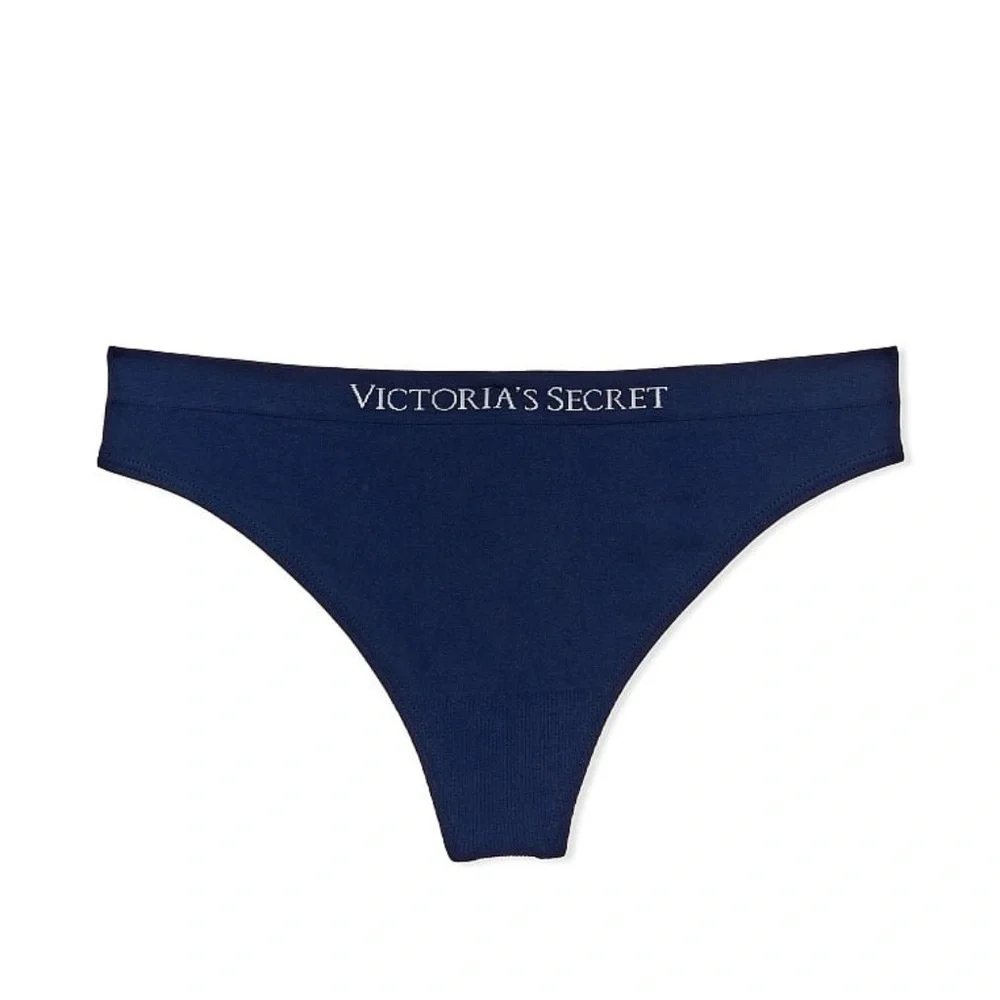 Victoria's Secret Seamless Textured Thong Panty Blue Navy Medium NEW